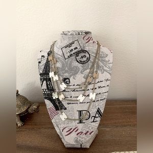 Kenneth Cole Necklace: Silver & White Metal Squares on a Chain. 3 Layers.